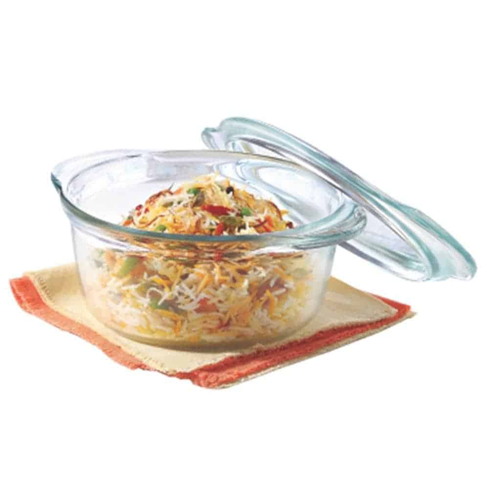 Borosil - IH22CA13701 Glass Casserole - Oven and Microwave Safe Serving Bowl with Glass Lid, 1.75L-min